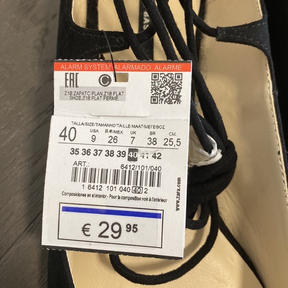 ZARA Basic Collection Black Flats Ankle Tie (US 9/EU 40) (NWT) - Picture 2 of 8